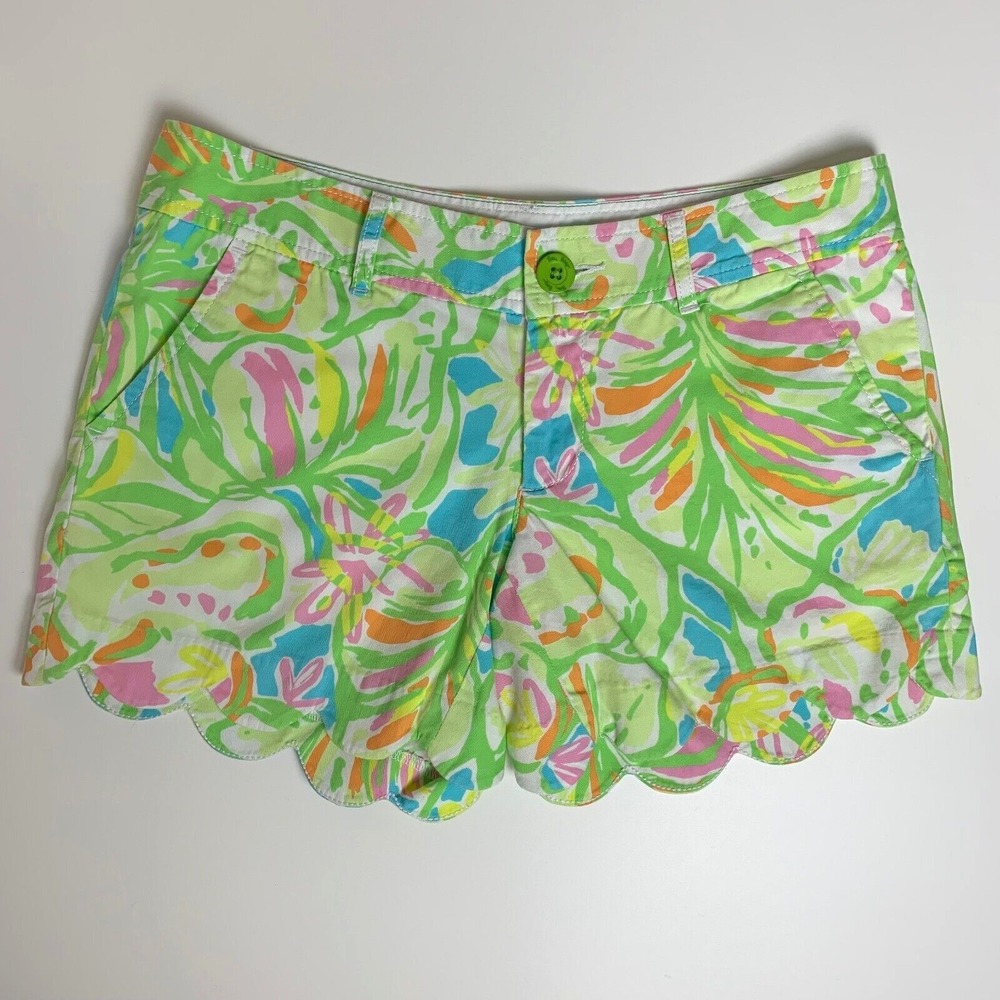 Lilly Pulitzer Buttercup Scallop Shorts‎ Elephant Ears sz 0 Plants Leaves